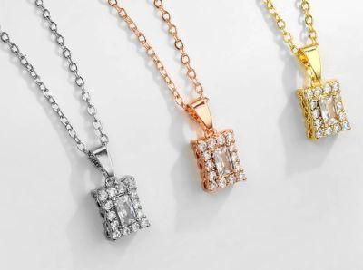 Wedding Square CZ Necklace Jewelry Set, Bridal Square CZ Necklace Jewelry Set, Bridesmaid Jewelry, Rose Gold Earring Necklace Jewelry
