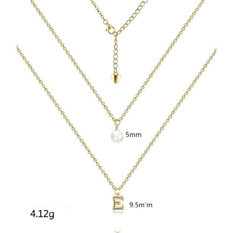 Custom OEM Letter E 925 Silver Trendy Multi Layered Fresh Water Pearl Necklace