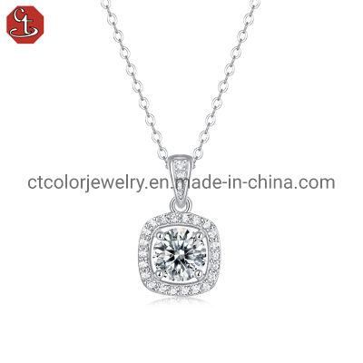 Square 1 Carat Moissanite Classic Style Fashion Jewelry charm womens Necklace