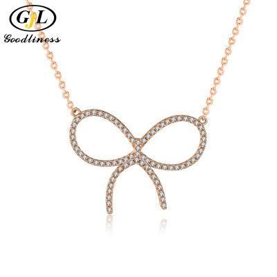 925 Sterling Silver Bow CZ Necklace Fine Jewelry