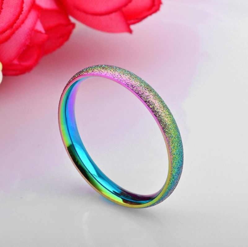 Titanium Steel Colorful Ring for Women Pearl Sand Color Ring Rainbow Jewelry SSR2083