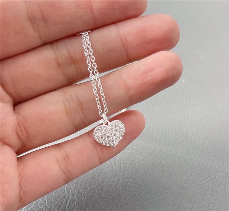 Manufacture Basic Sterling Silver Pave Cubic Heart Pendant Necklace for Women Girls