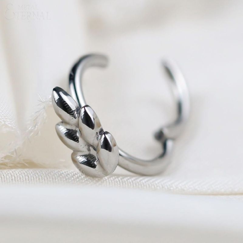 Eternal Metal ASTM F136 Titanium Leaf Hinged Clicker Rings Piercing Jewelry