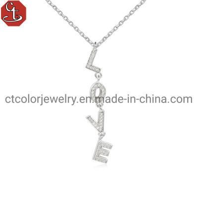 Fashion Silver Jewelry Color Zircon Pendant LOVE Shaped Women Accessories Necklace