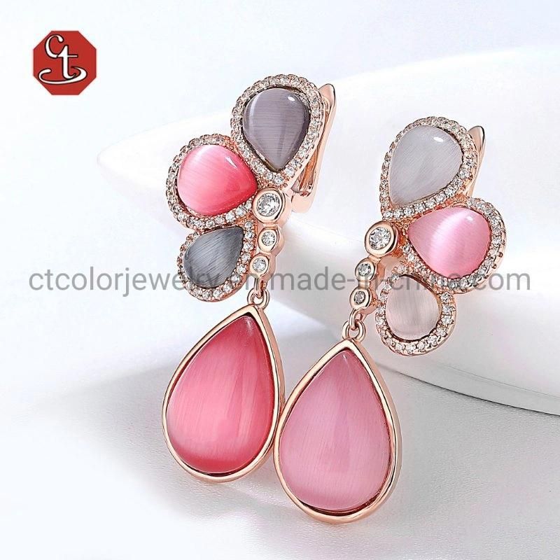 Fashion Jewelry 925 Silver Earring Pear Shaped Color Cat Eye Hoop Earring Jewelry