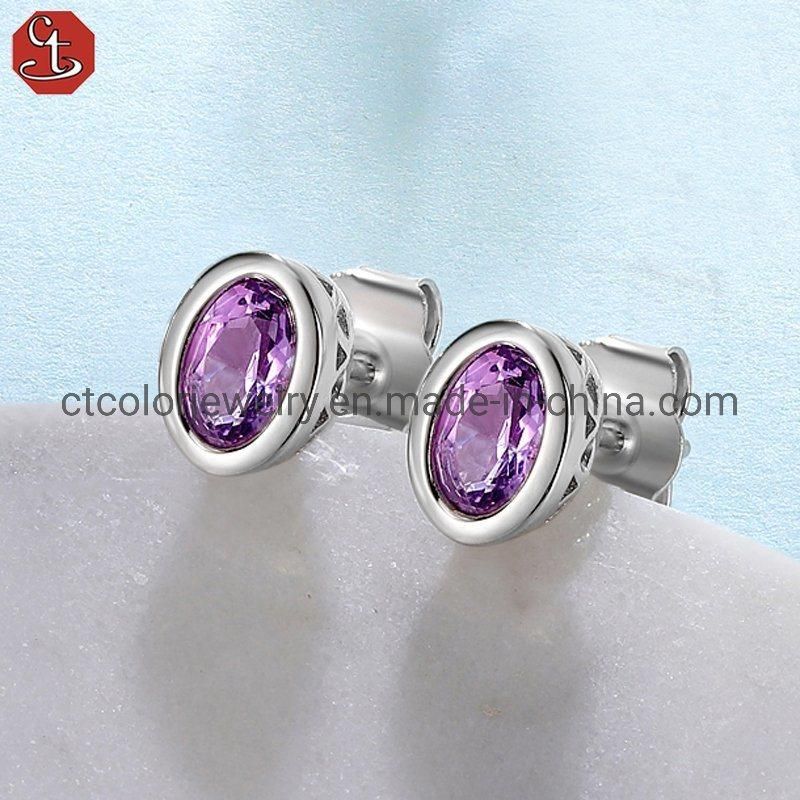 Nature citrine white plating women′s earring factory wholesale fashion jewelry retro stud earrings