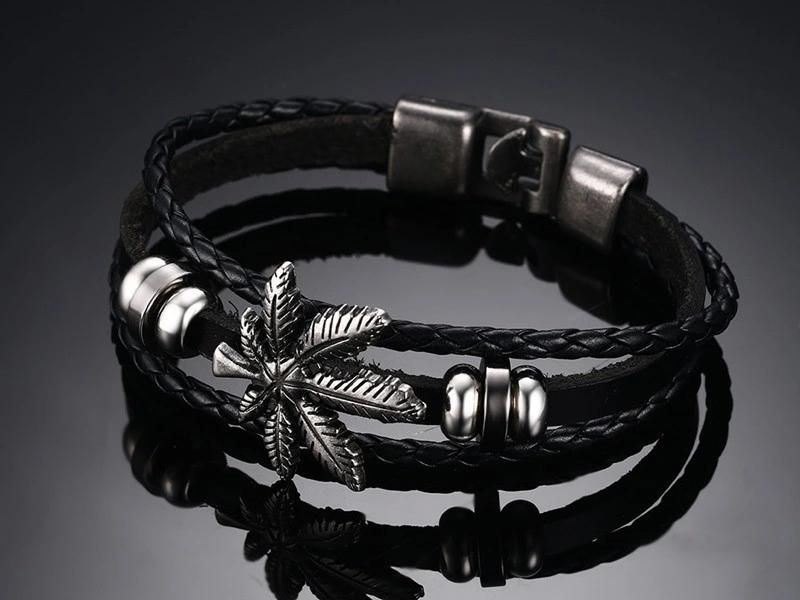 Men Leather Leaf Women Fashion Promotion Gift Bracelet Fashion Jewelry