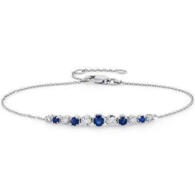 Deluxe Women&prime; S Tennis Sapphire Cubic Zircon Stones 925 Sterling Silver Valentines Gift Bracelet with Slider