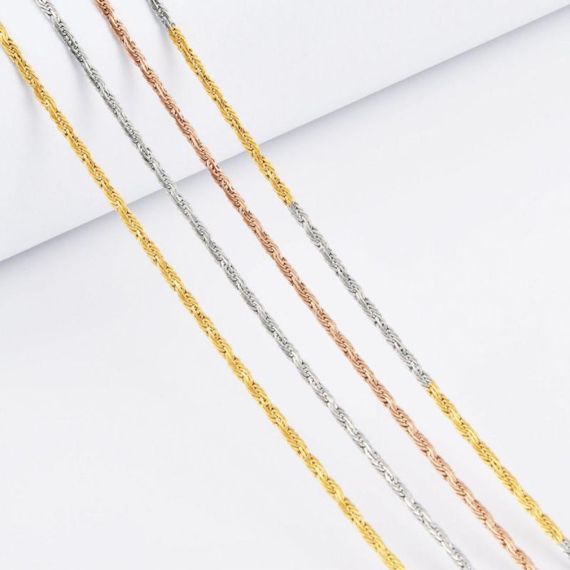 Gold/ Silver/ Rose Gold Stainless Steel 18K Gold Plated Custom Rope Twisted Necklace for Men and Women