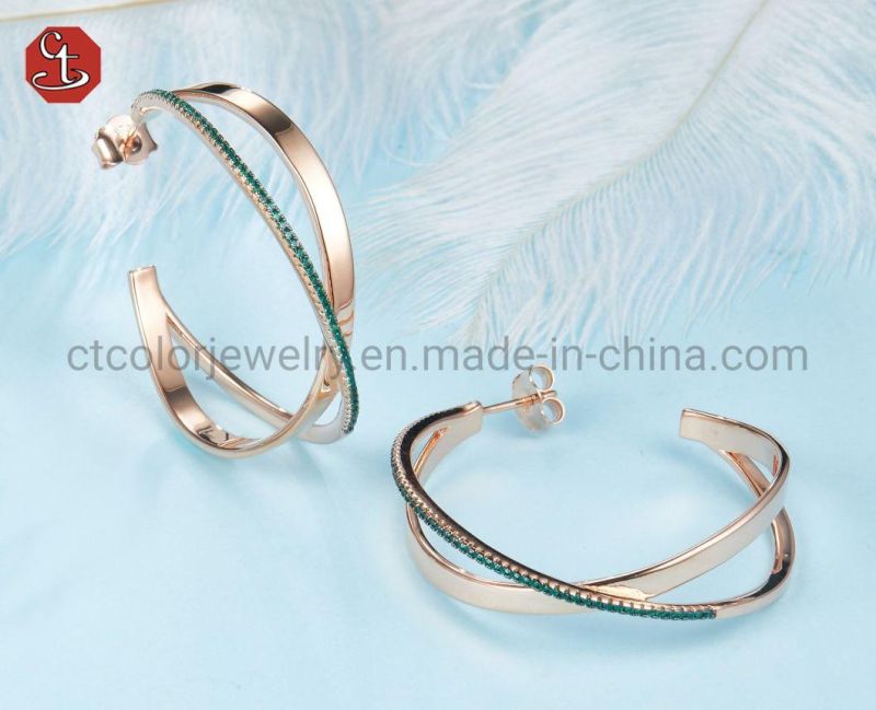 Fashion Rose Gold Jewelry Silver or Brass Hoop Earrings for Women