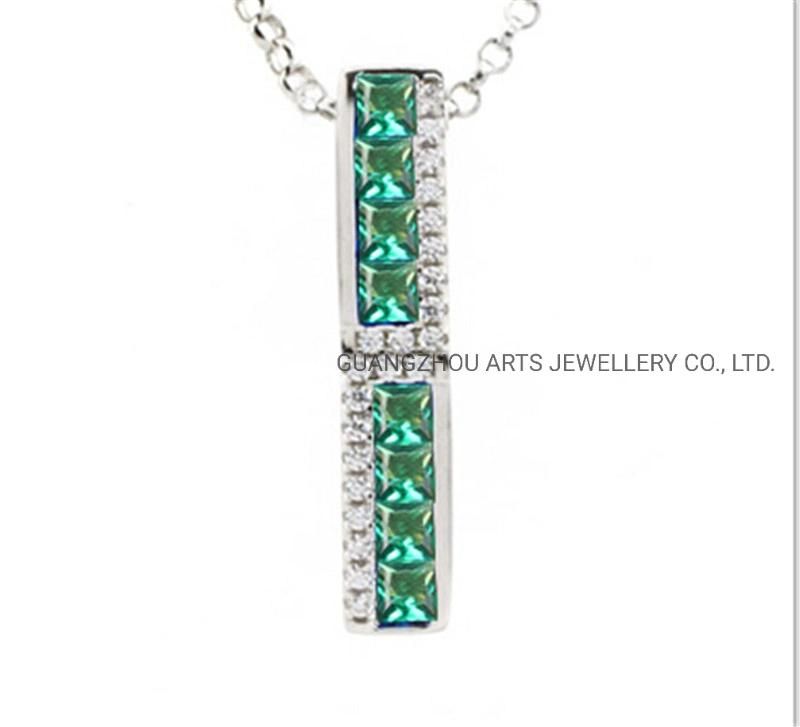 Rainbow Series Cubic Zircons Strip Silver Pendant