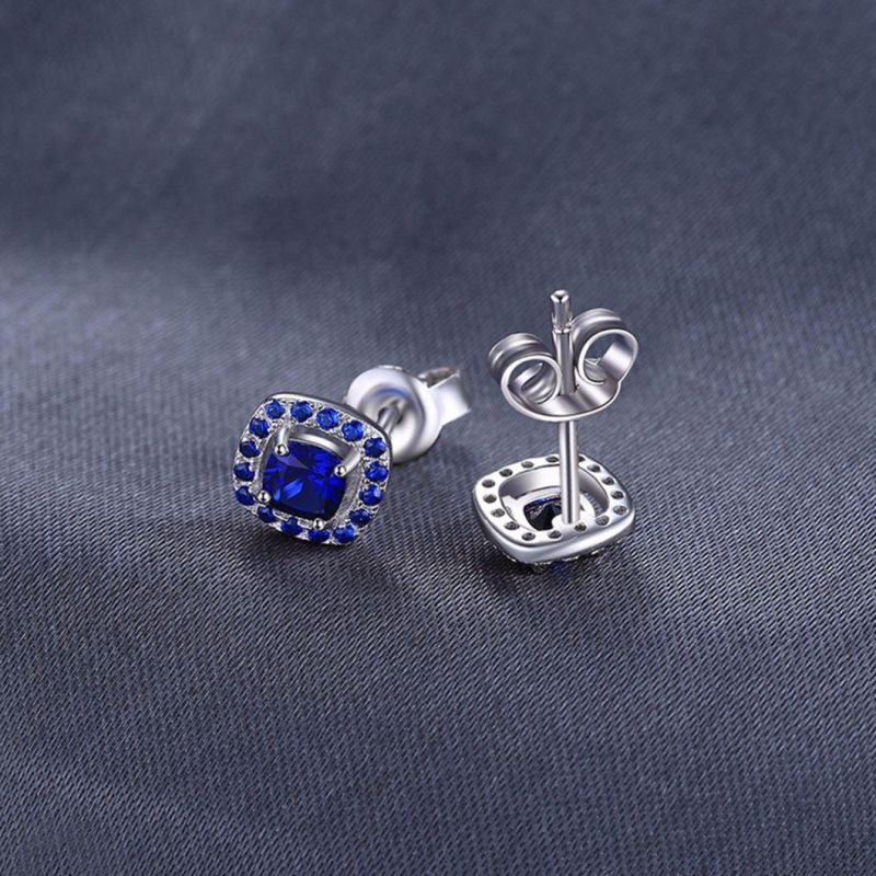 Fashion Created Sapphire Created Blue Spinel Studs Earrings 925 Sterling Silver Jewelry