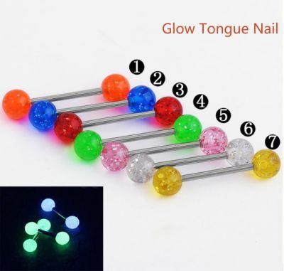 Fashion Body Jewelry 316L Stainless Steel Medical Steel Piercing Acrylic 14G Luminous Ball Tongue Nails Glow Tongue Nail Snrg02