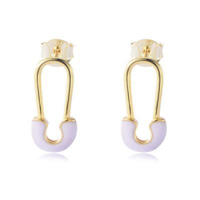 Ins Style Women&prime; S Jewellery Safety 14K Gold Plated Enamel Pin Stud Earrings