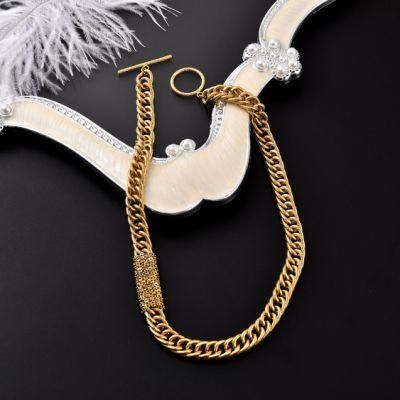 fashion Gold Color Thick Necklace Curb Chain Necklace Stainless Steel Jewelries Accessory