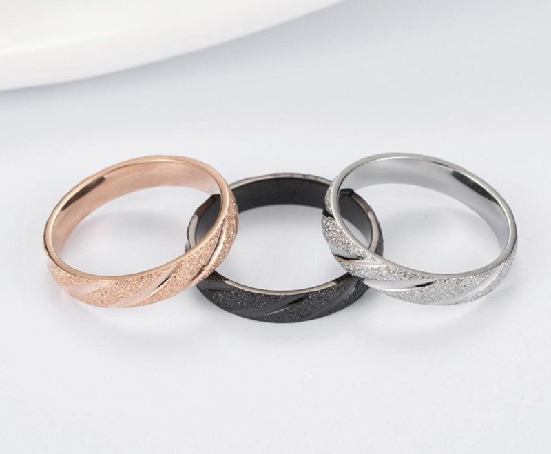 Beveled Pearl Sand Titanium Steel Couple Rings Net Red Rings Trendy Fashion Accessories