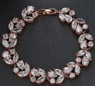 Rose Gold Plated Pear-Shaped Cubic Zirconia Bridal Bracelet Wedding Bridal Bridesmaid Bracelet