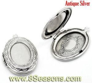 Silver Tone Oval Photo Frame Locket Pendants 34x24mm (B15912)