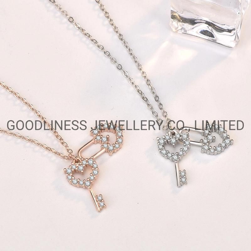 925 Sterling Silver Fine Jewelry Lock&Key Pendant Necklace