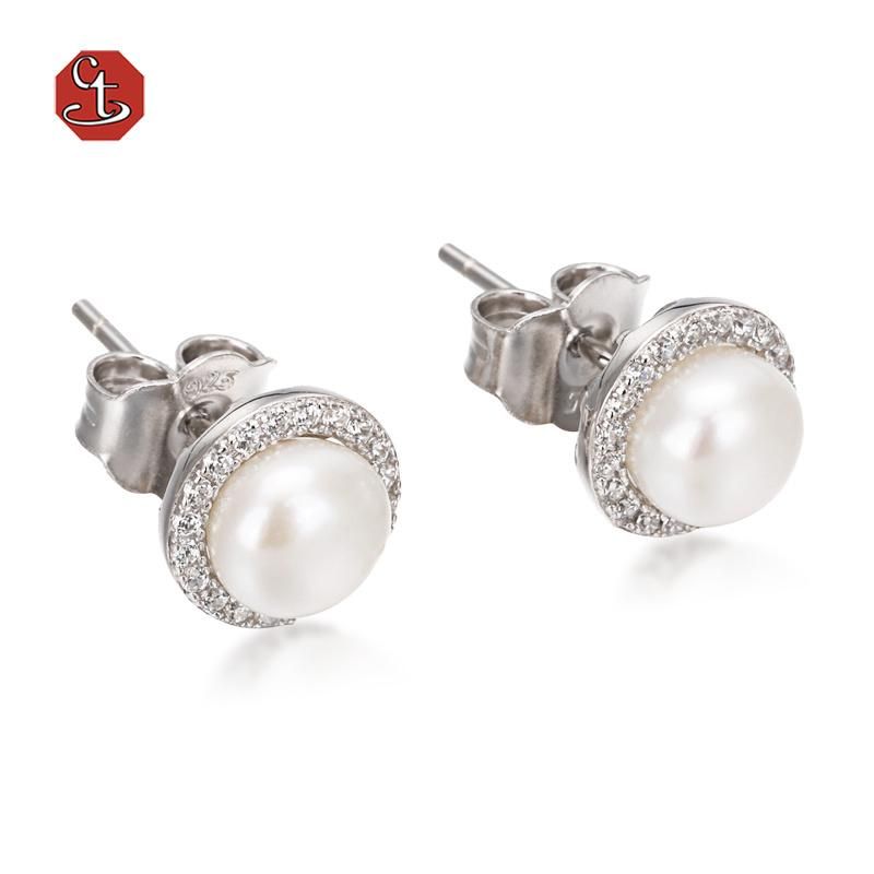 925 Sterling Silver Earrings Cubic Zircon Pearls Wedding Party Gift Fashion Earrings Fine Jewelry