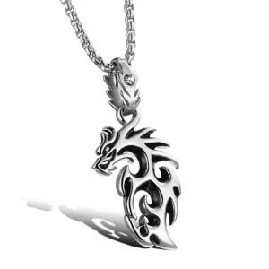Gold Plated Stainless Steel Flame Dragon Pendant Necklace