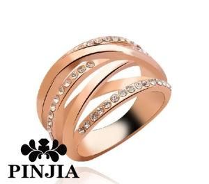Gold Finish Triple Row Cubic Zirconia Crossover Jewelry Ring