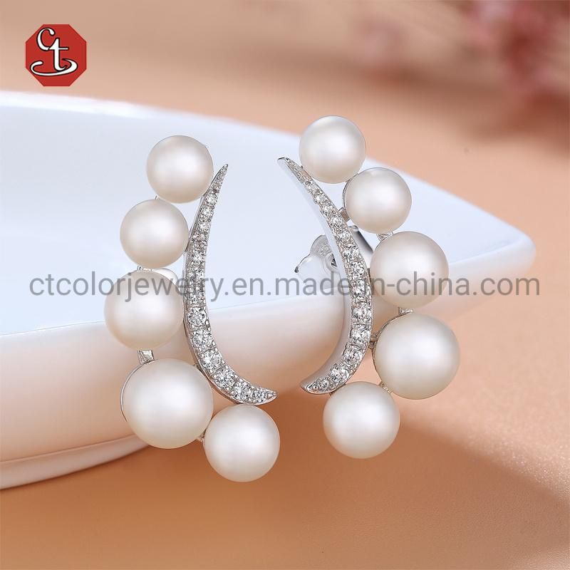 925 Sterling Silver Fashion Jewelry AAA CZ White Pearl Stud Earrings