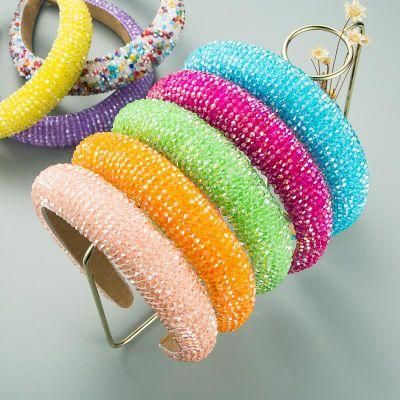 Amazon Top Sell 2021 Spring New European and American Sponge Crystal Wide-Sided Headband