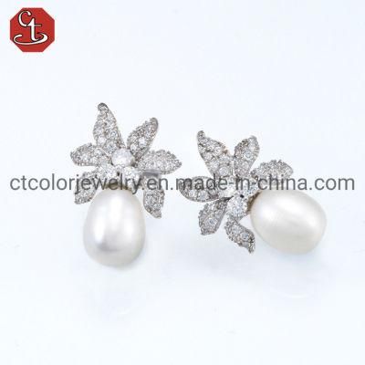 Fashion Jewelry 925 Sterling Silver Jewelry Eardrop Zircon Imitation Freshwater Pearl Earrings for Women