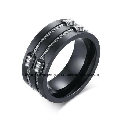 New Hot Sale Stainless Steel Black Plated Cable Wire Inlay Ring