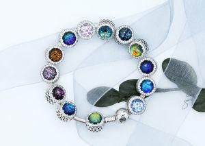Fashion Jewelry with 925 Silver Dichroic Glass Charms Bracelet