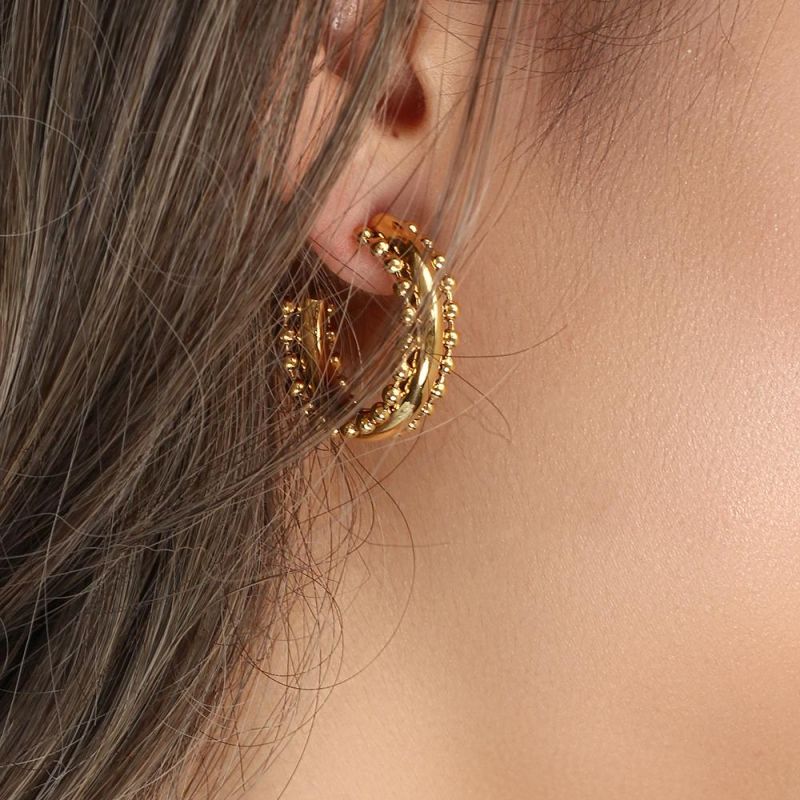 Manufacturer Custom Fashion Jewelry High Quality Waterproof Never Fade Earring 18K Gold Plated Earrings Stainless Steel Jewelry Non Tarnish