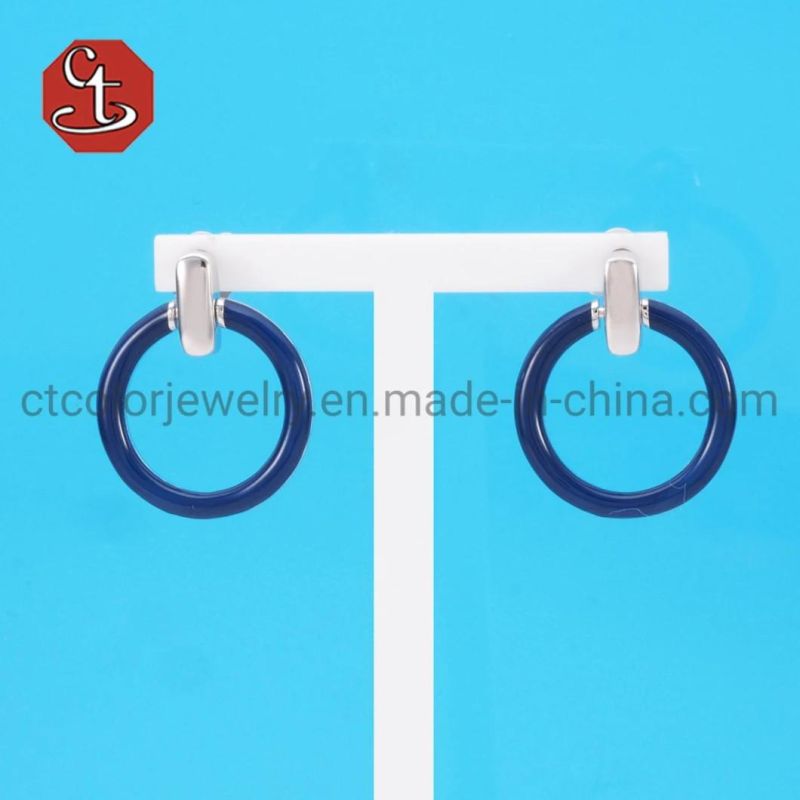 Fashion Brass or Silver Jewelry Factory Price Circle Enamel Earring