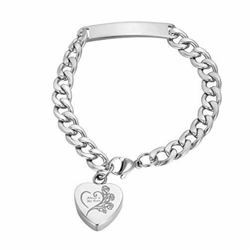 Stainless Steel Chain Bracelet with Crystal Heart Urn Pendant