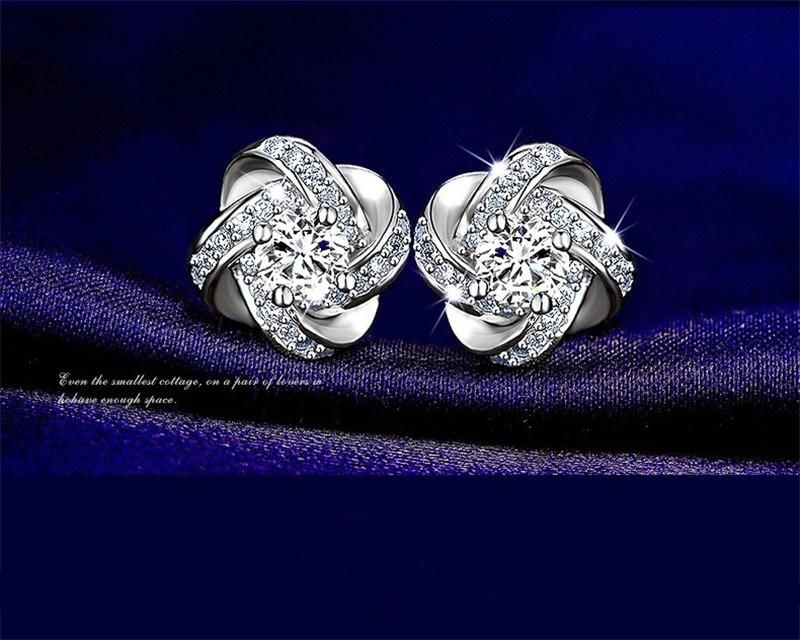 Crystal 925 Sterling Silver Knot Flower Earrings Women Fashion Wedding Jewelry