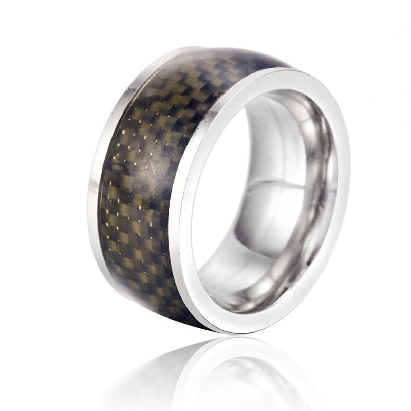 8mm Flat Ceramic Ring Jewelry Black Carbon Fiber Inlay Ceramic Ring