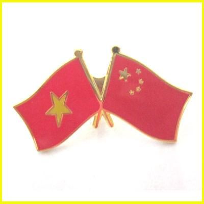 Gold Plated Enameled Metal China and Vietnam Flag Pin