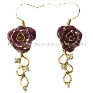 24k Gold Rose Earrings for Valentine&prime;s Day (EH020)
