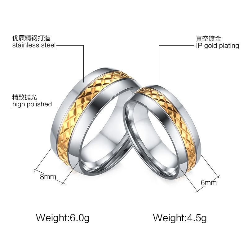 Gold Tyre Texture Stainless Steel Ring Women′s Jewelry Ring Men′s Ring