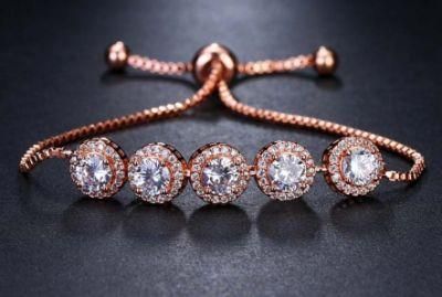 Rose Gold Plated Round Cubic Zirconia CZ Bridal Tennis Bracelet Wedding Bridal Bridesmaid Bracelet