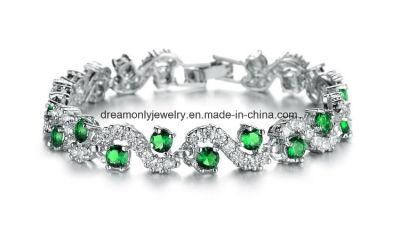 Women&prime;s Alloy Bracelet with Green Stones