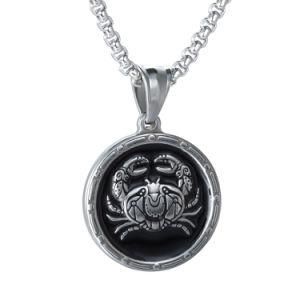Titanium Steel Vintage 12 Zodiac Cancer Pendant, Amulet Jewelry for Men