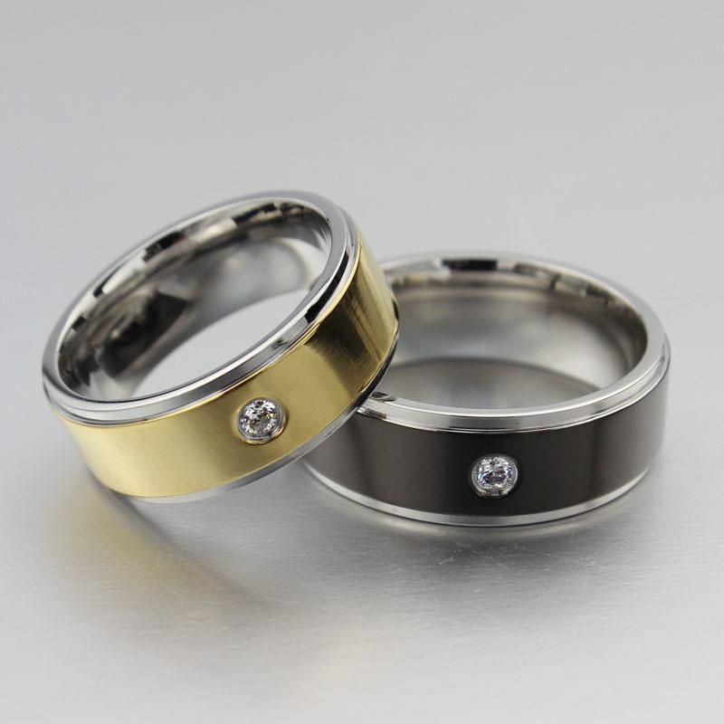 Hot Sale Carbon Fiber Rings with Black Plating Titanium Steel Setting CZ Stones Bands