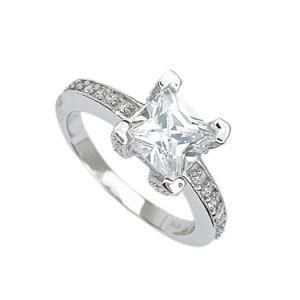 Women 925 Silver Princess Cut CZ Wedding Band Engagement Ring