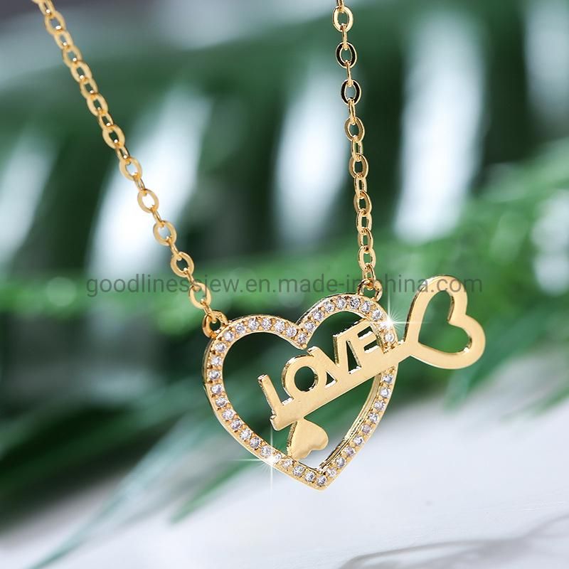 Fashion Korean Version Love Shape Pave Zircon Pendant Necklace Jewelry