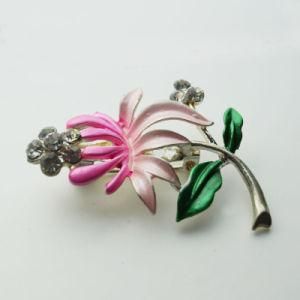 Metal Flower Brooch with Polyester Stones on It (PLB0036)