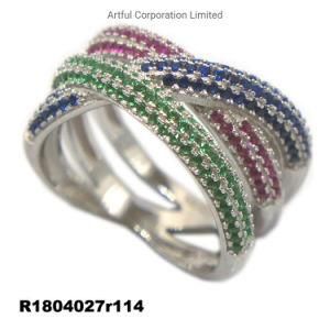 Multi-Color Prong Set Silver Ring Fashion Ring Fashion Jewelry