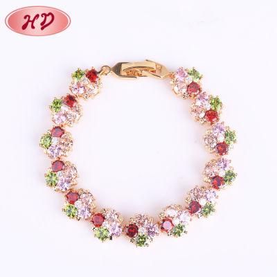 Hot Sale 18K Gold Fashion Jewelry Colorful Crystal Charm Bracelet