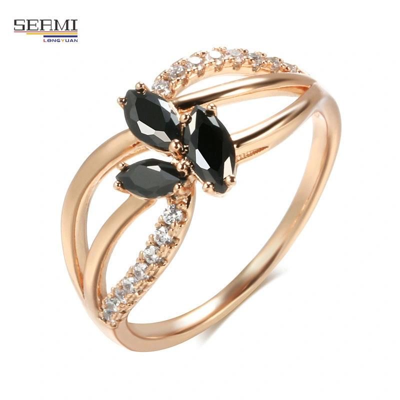 Black Agate Ring with Zircon Rose Gold Plated Fashion Ring