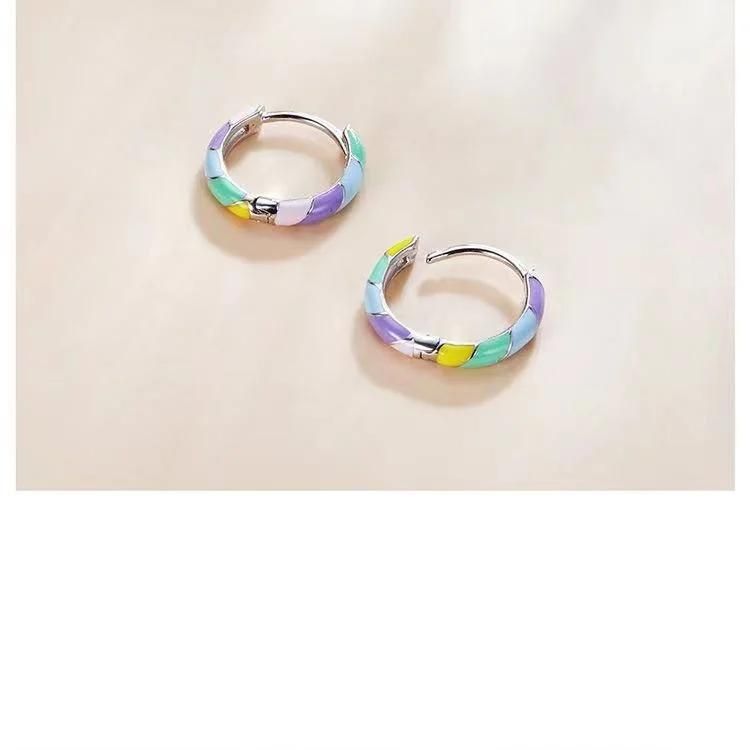 Colorful Drip Oil Small Hoop Earrings for Women Jewelry 925 Sterling Silver Earring